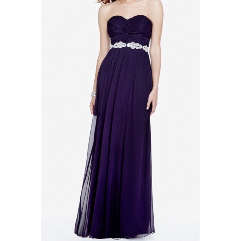 Formal Strapless Navy Dress Jewels beaded
